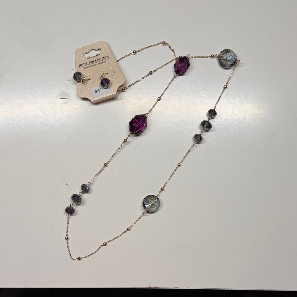 Home Collection Gold-Tone Necklace with Purple and Smoke Beads